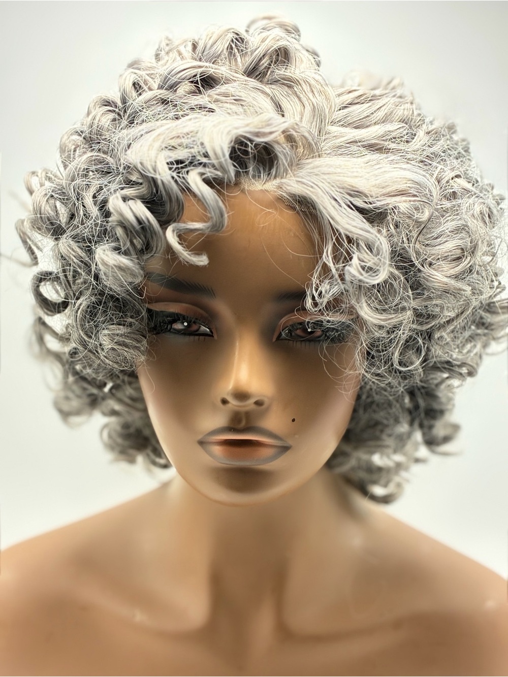 Classic Curly Short Wig in Silver Gray - Women Hair. Synthetic